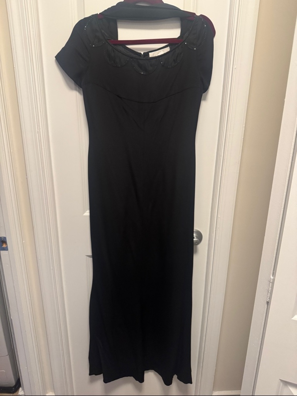 Elegant Black Maxi Dress with Beaded Scoop Neck
